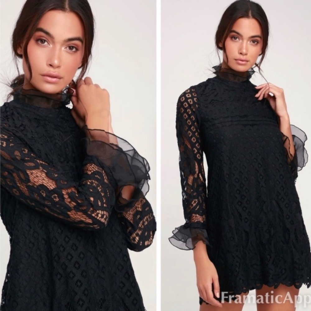 Lulu’s Love and Joy Black Lace Long Sleeve Dress
